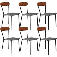 Kit 06 Cadeiras Estofada Para Sala De Jantar Liora Preto C01 Linho Prata Courino Caramelo - Lyam Decor - 1