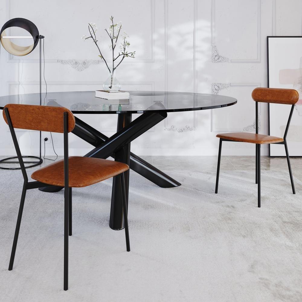 Kit 05 Cadeiras Estofada Para Sala De Jantar Liora Preto C01 Courino Caramelo - Lyam Decor - 4