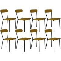 Kit 08 Cadeiras Estofada Para Sala De Jantar Liora Preto C01 Linho Mostarda - Lyam Decor - 1