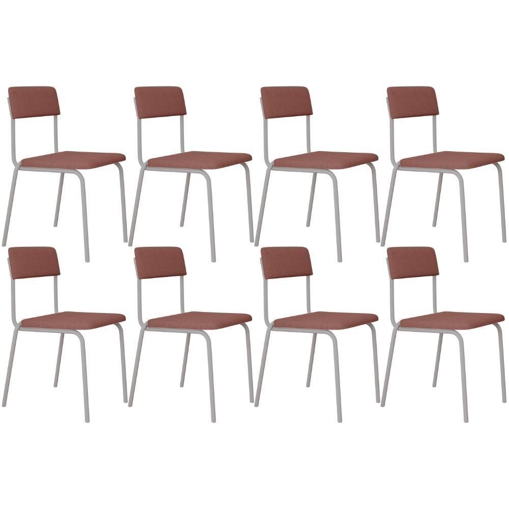 Kit 08 Cadeiras Estofada Para Sala De Jantar Sense Branco C01 Linho Rosê - Lyam Decor - 1