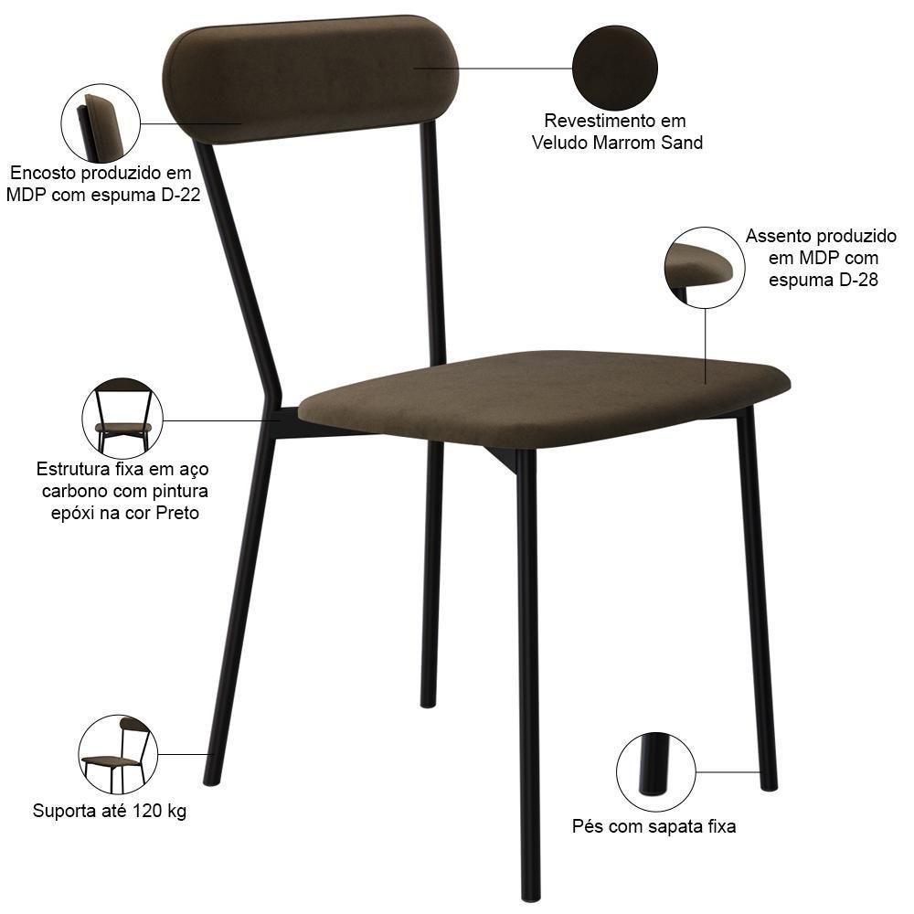 Kit 03 Cadeiras Estofada Para Sala De Jantar Liora Preto C01 Veludo Marrom Sand - Lyam Decor - 4