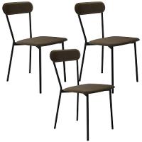 Kit 03 Cadeiras Estofada Para Sala De Jantar Liora Preto C01 Veludo Marrom Sand - Lyam Decor - 1