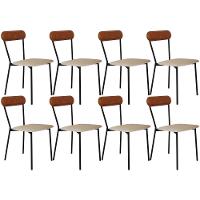 Kit 08 Cadeiras Estofada Para Sala De Jantar Liora Preto C01 Linho Areia Courino Caramelo - Lyam Decor - 1