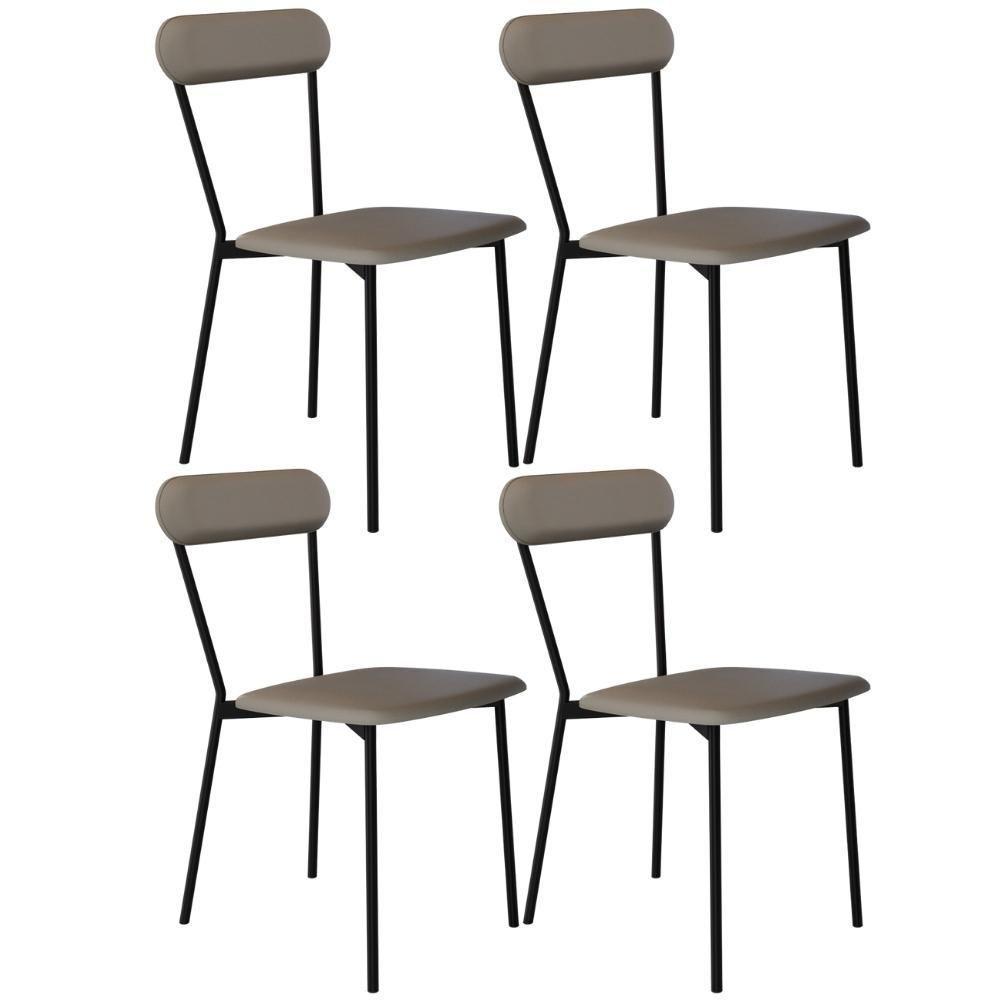 Kit 04 Cadeiras Estofada Para Sala De Jantar Liora Preto C01 Courino Cinza - Lyam Decor - 1