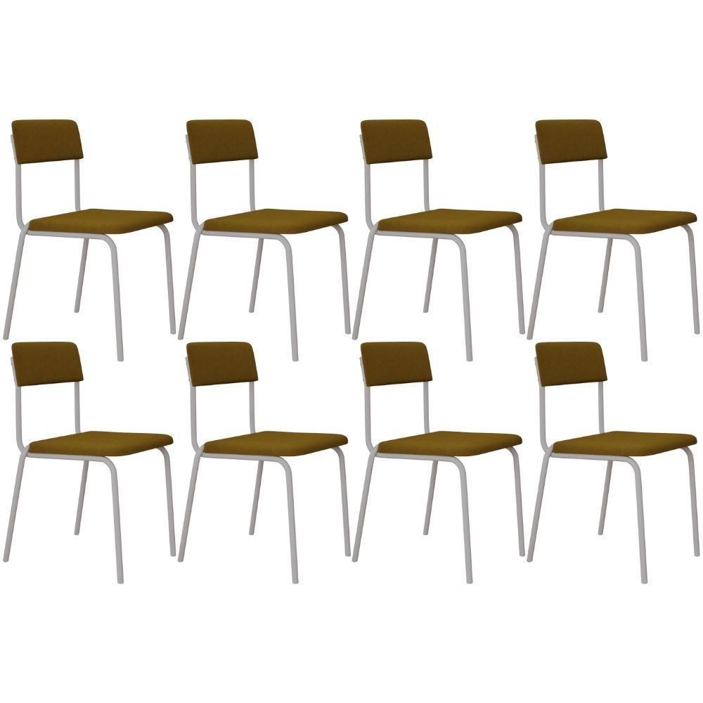 Kit 08 Cadeiras Estofada Para Sala De Jantar Sense Branco C01 Linho Mostarda - Lyam Decor - 1