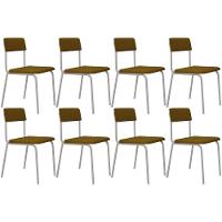 Kit 08 Cadeiras Estofada Para Sala De Jantar Sense Branco C01 Linho Mostarda - Lyam Decor - 1