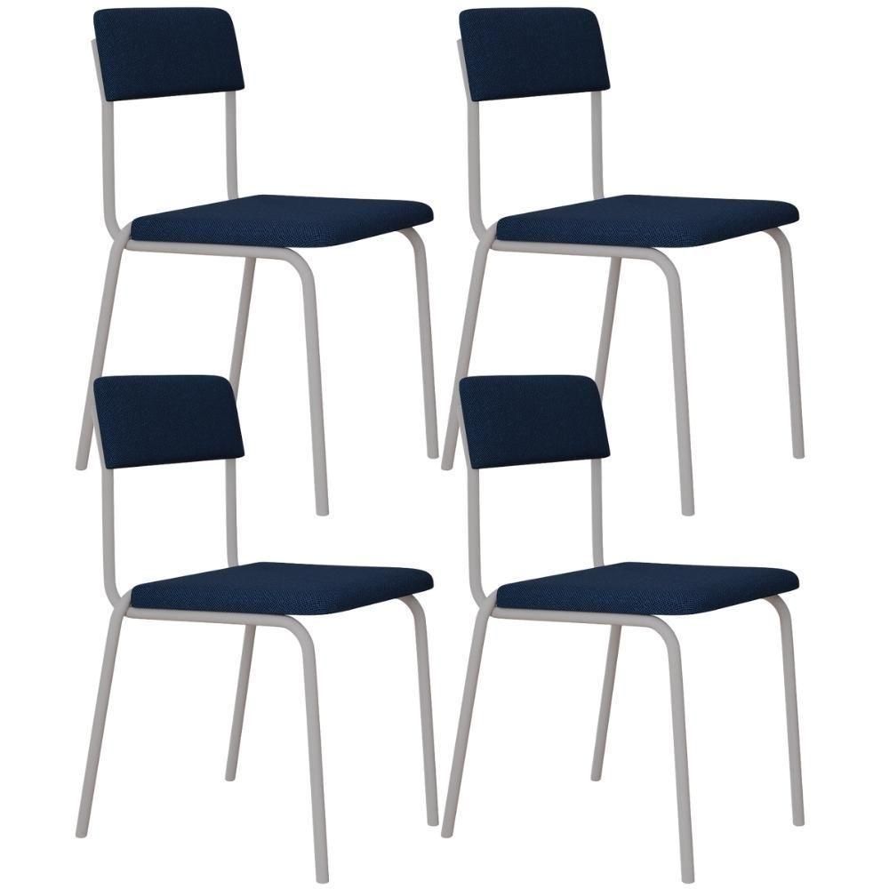 Kit 04 Cadeiras Estofada Para Sala De Jantar Sense Branco C01 Linho Azul Escuro - Lyam Decor - 1