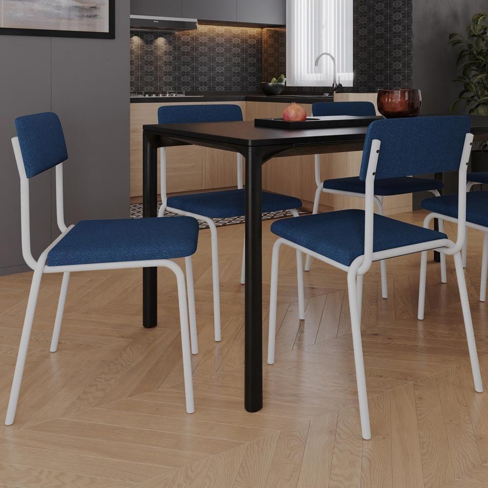 Kit 04 Cadeiras Estofada Para Sala De Jantar Sense Branco C01 Linho Azul Escuro - Lyam Decor - 2