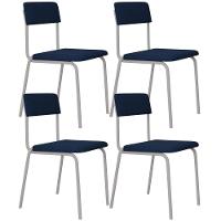 Kit 04 Cadeiras Estofada Para Sala De Jantar Sense Branco C01 Linho Azul Escuro - Lyam Decor - 1