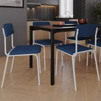 Kit 04 Cadeiras Estofada Para Sala De Jantar Sense Branco C01 Linho Azul Escuro - Lyam Decor - 2