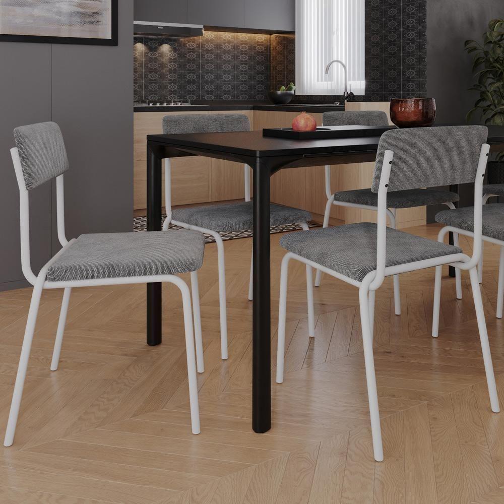 Kit 03 Cadeiras Estofada Para Sala De Jantar Sense Branco C01 Linho Prata - Lyam Decor - 2