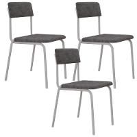 Kit 03 Cadeiras Estofada Para Sala De Jantar Sense Branco C01 Linho Prata - Lyam Decor - 1