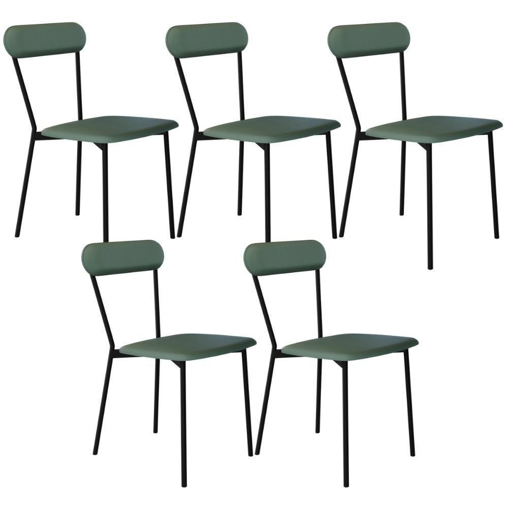 Kit 05 Cadeiras Estofada Para Sala De Jantar Liora Preto C01 Courino Verde Sálvia - Lyam Decor - 1