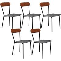 Kit 05 Cadeiras Estofada Para Sala De Jantar Liora Preto C01 Linho Prata Courino Caramelo - Lyam Decor - 1