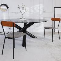 Kit 05 Cadeiras Estofada Para Sala De Jantar Liora Preto C01 Linho Prata Courino Caramelo - Lyam Decor - 2