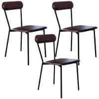 Kit 03 Cadeiras Estofada Para Sala De Jantar Liora Preto C01 Courino Café - Lyam Decor - 1