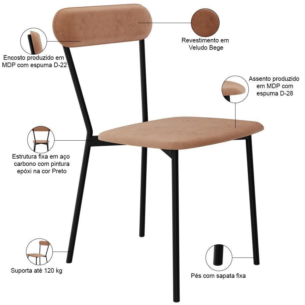 Kit 04 Cadeiras Estofada Para Sala De Jantar Liora Preto C01 Veludo Bege - Lyam Decor - 4