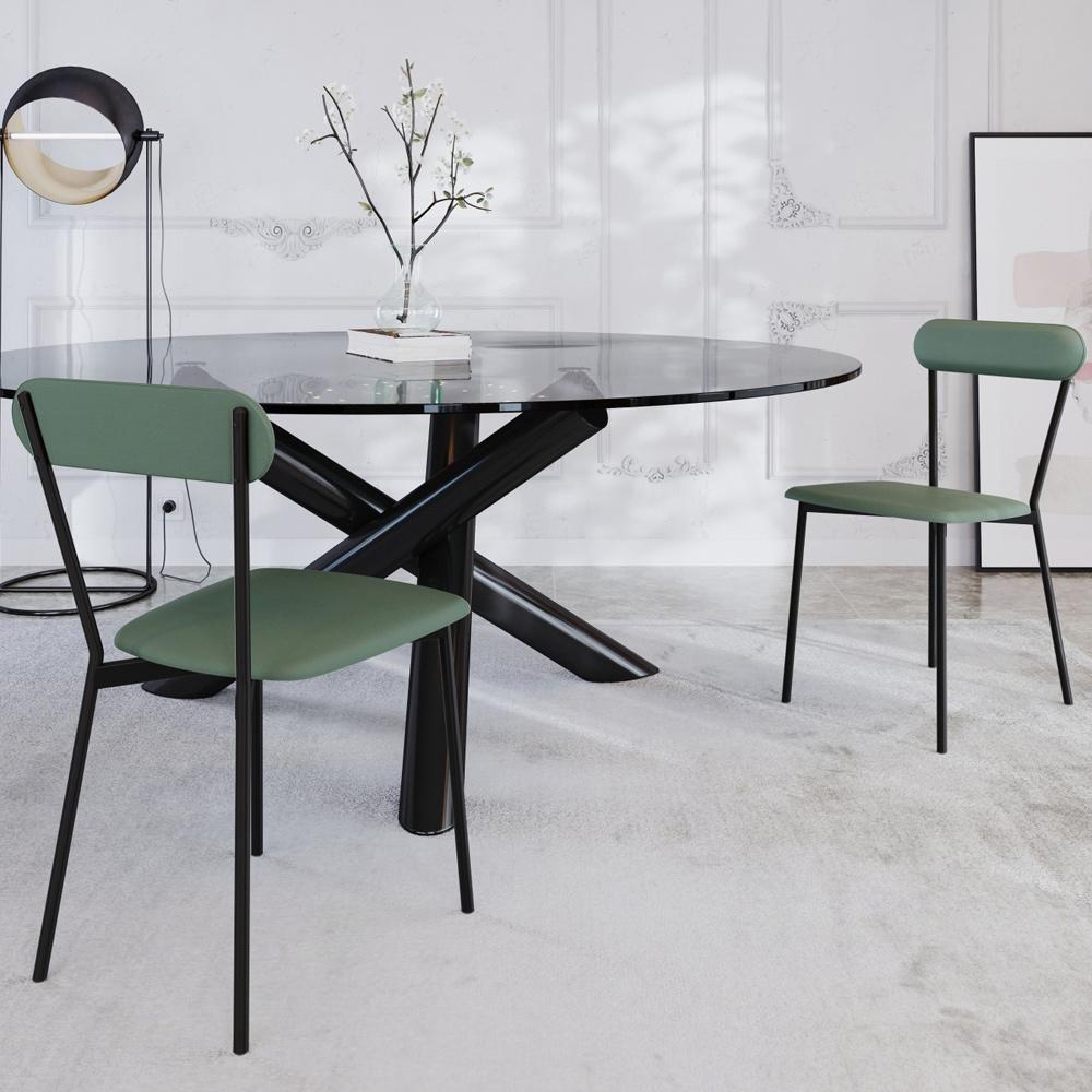 Cadeira Estofada Para Sala De Jantar Liora Preto C01 Courino Verde Sálvia - Lyam Decor - 2