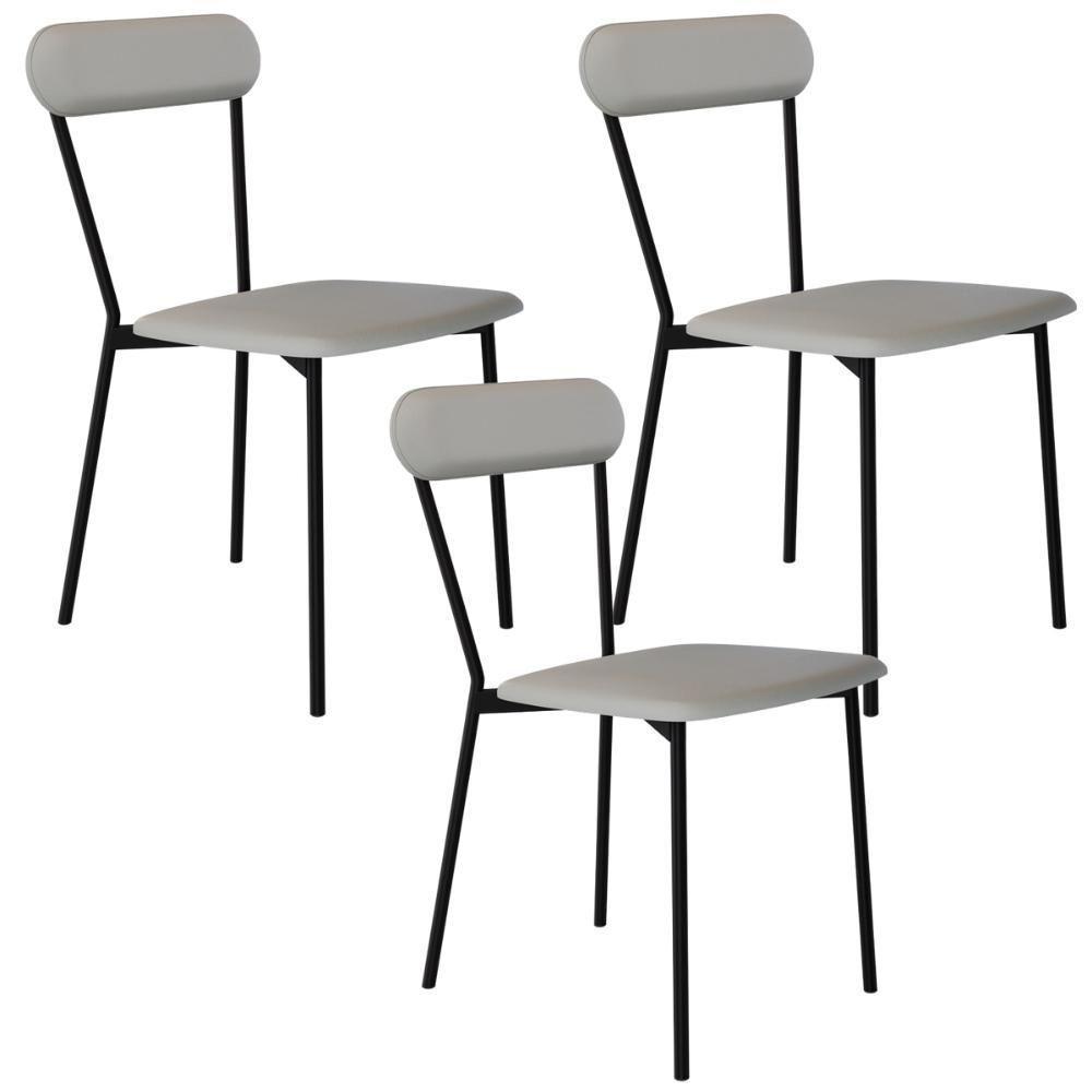 Kit 03 Cadeiras Estofada Para Sala De Jantar Liora Preto C01 Courino Off White - Lyam Decor - 1