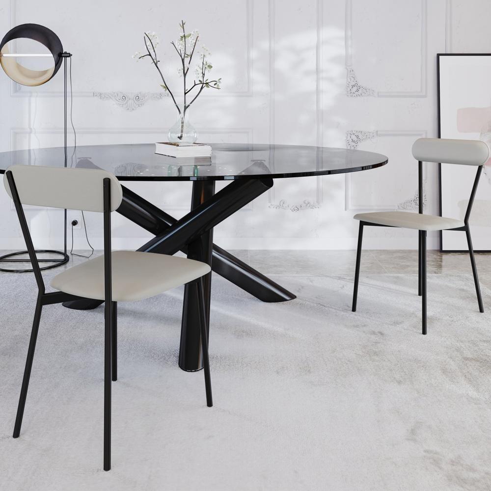 Kit 03 Cadeiras Estofada Para Sala De Jantar Liora Preto C01 Courino Off White - Lyam Decor - 2