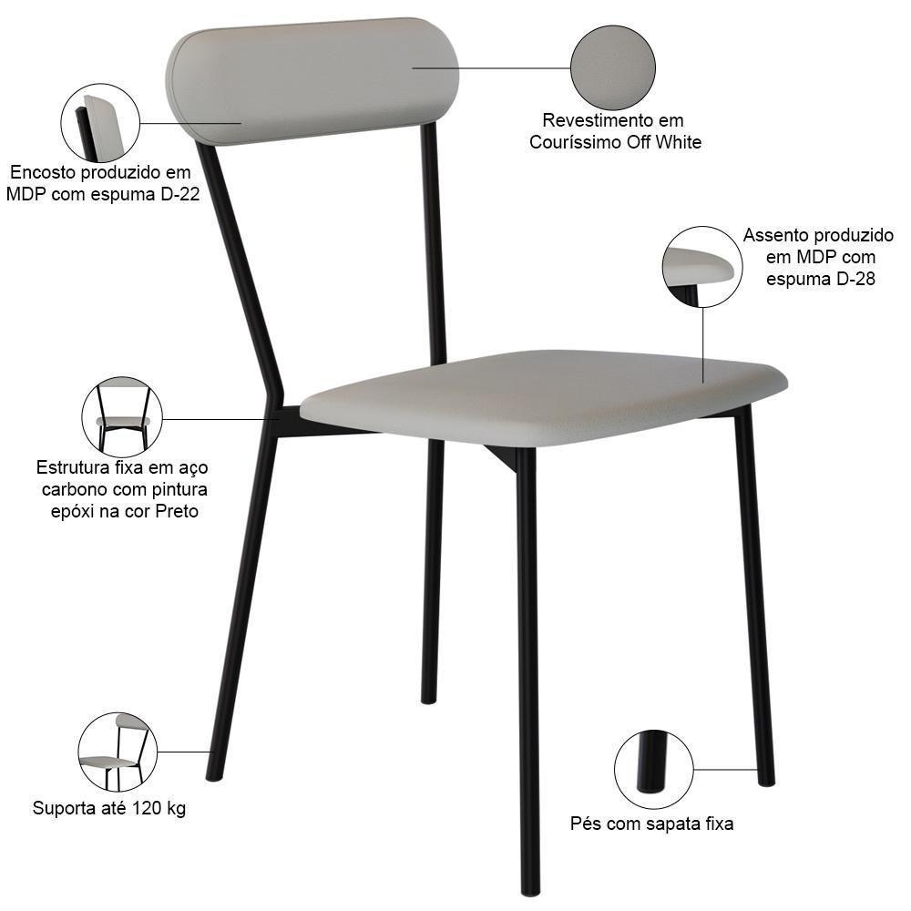 Kit 03 Cadeiras Estofada Para Sala De Jantar Liora Preto C01 Courino Off White - Lyam Decor - 4