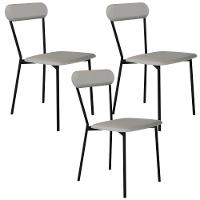 Kit 03 Cadeiras Estofada Para Sala De Jantar Liora Preto C01 Courino Off White - Lyam Decor - 1