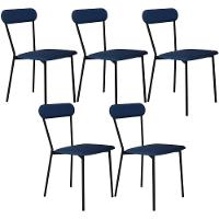 Kit 05 Cadeiras Estofada Para Sala De Jantar Liora Preto C01 Linho Azul - Lyam Decor - 1