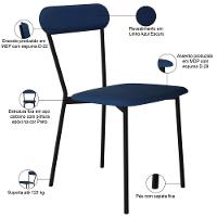 Kit 05 Cadeiras Estofada Para Sala De Jantar Liora Preto C01 Linho Azul - Lyam Decor