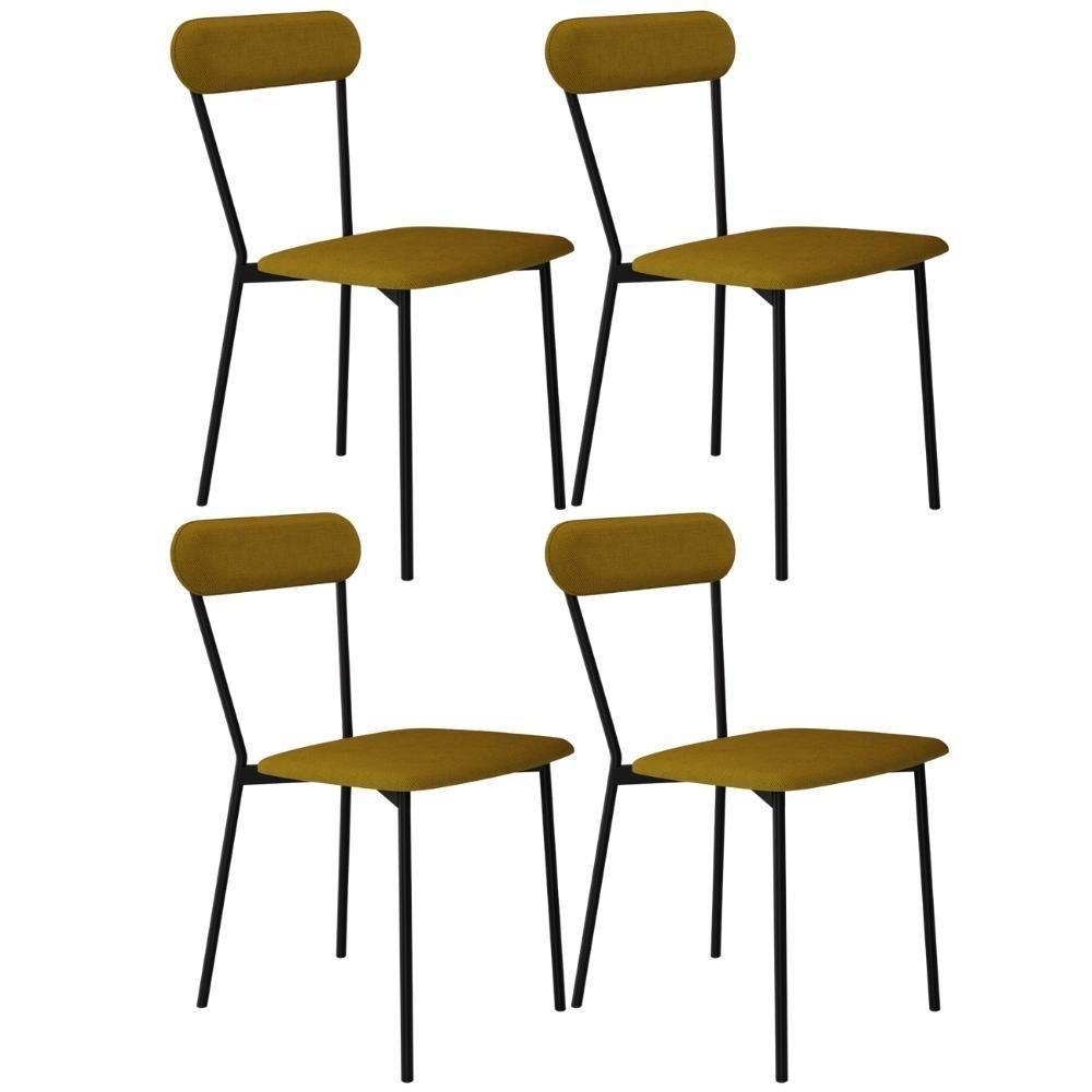 Kit 04 Cadeiras Estofada Para Sala De Jantar Liora Preto C01 Linho Mostarda - Lyam Decor - 1