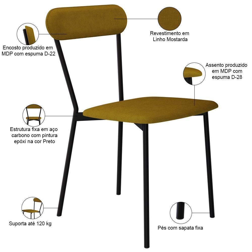 Kit 04 Cadeiras Estofada Para Sala De Jantar Liora Preto C01 Linho Mostarda - Lyam Decor - 4