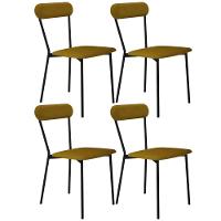 Kit 04 Cadeiras Estofada Para Sala De Jantar Liora Preto C01 Linho Mostarda - Lyam Decor - 1