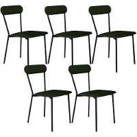 Kit 05 Cadeiras Estofada Para Sala De Jantar Liora Preto C01 Linho Verde Musgo - Lyam Decor - 1
