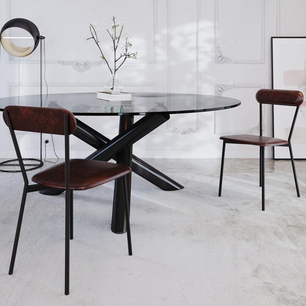 Kit 08 Cadeiras Estofada Para Sala De Jantar Liora Preto C01 Courino Café - Lyam Decor - 2