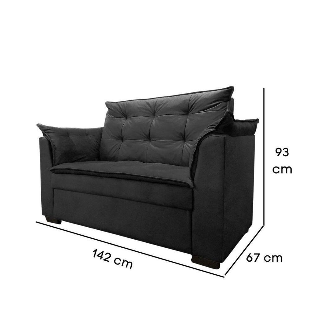 Sofá 2 Lugares Para Sala Moderno Confortável ágata Suede preto - 3