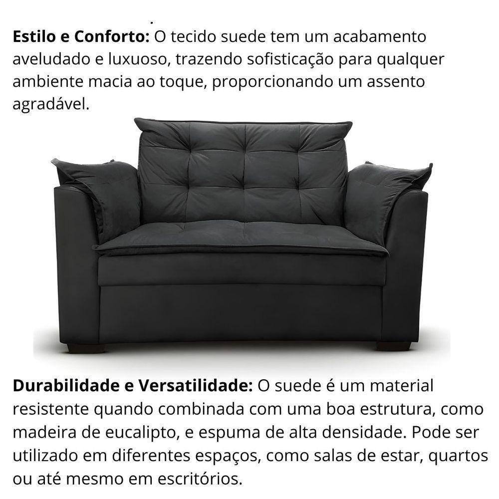 Sofá 2 Lugares Para Sala Moderno Confortável ágata Suede preto - 5