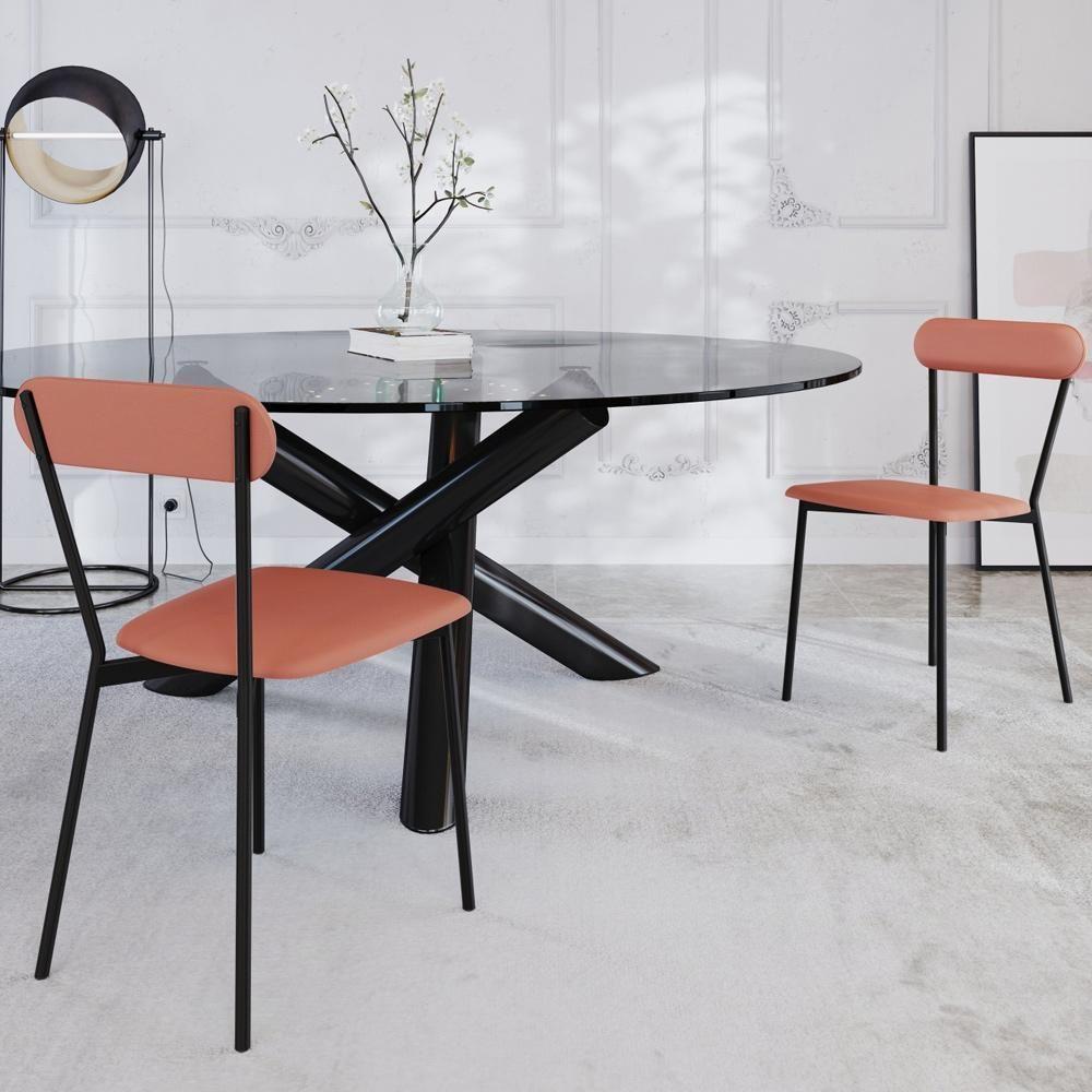 Cadeira Estofada Para Sala De Jantar Liora Preto C01 Courino Terra Rosê - Lyam Decor - 2