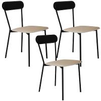 Kit 03 Cadeiras Estofada Para Sala De Jantar Liora Preto C01 Linho Areia Courino Preto - Lyam Decor - 1