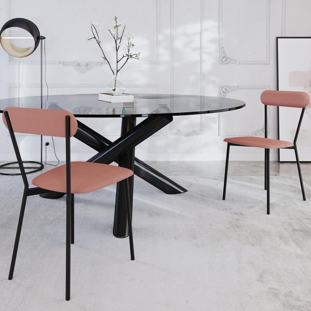 Kit 05 Cadeiras Estofada Para Sala De Jantar Liora Preto C01 Linho Rosê - Lyam Decor - 6