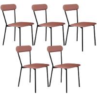 Kit 05 Cadeiras Estofada Para Sala De Jantar Liora Preto C01 Linho Rosê - Lyam Decor - 1