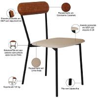 Kit 02 Cadeiras Estofada Para Sala De Jantar Liora Preto C01 Linho Areia Courino Caramelo - Lyam Decor