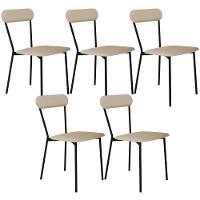Kit 05 Cadeiras Estofada Para Sala De Jantar Liora Preto C01 Linho Areia - Lyam Decor - 1