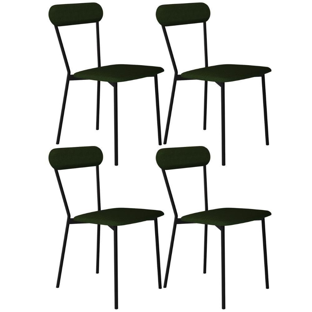 Kit 04 Cadeiras Estofada Para Sala De Jantar Liora Preto C01 Linho Verde Musgo - Lyam Decor - 1