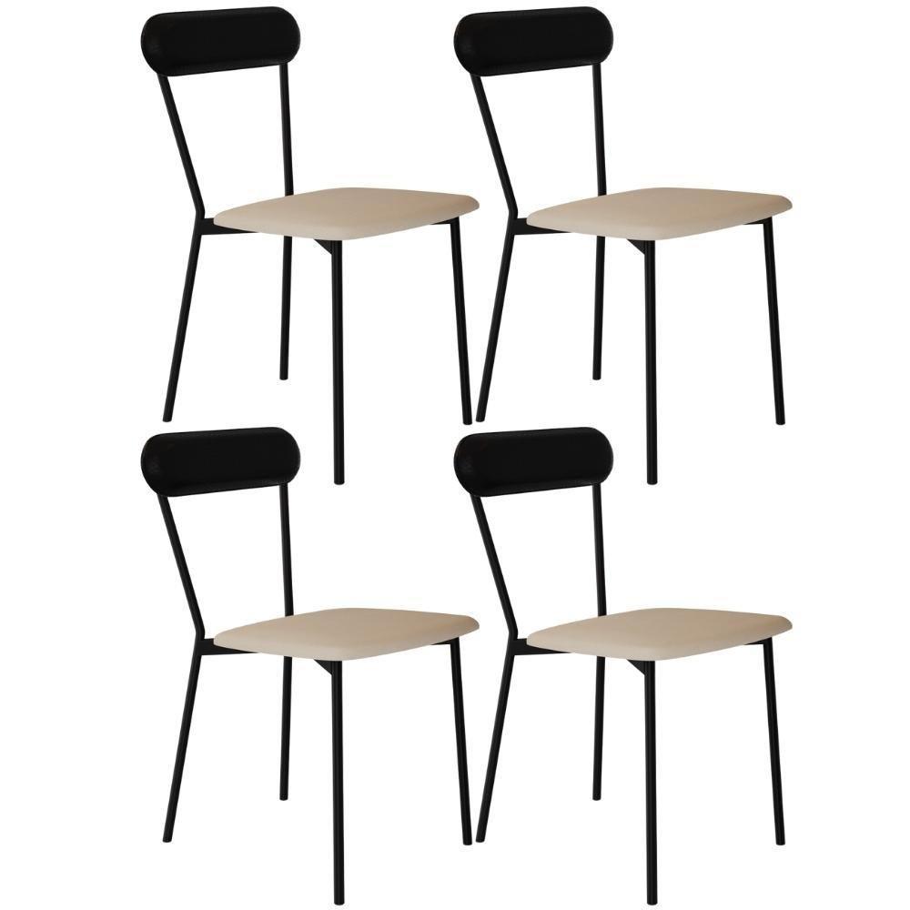 Kit 04 Cadeiras Estofada Para Sala De Jantar Liora Preto C01 Linho Areia Courino Preto - Lyam Decor - 1