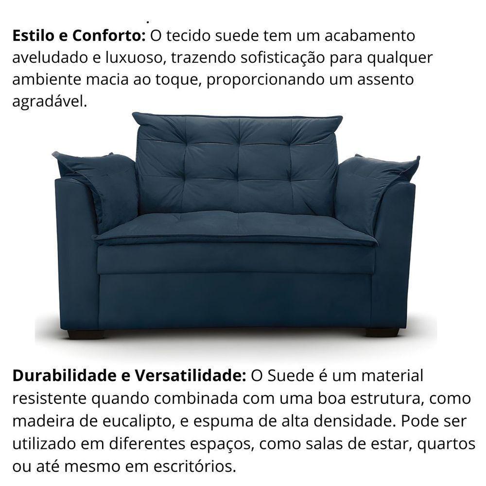 Sofá 2 Lugares Para Sala Moderno Confortável ágata Suede azul Marinho - 5