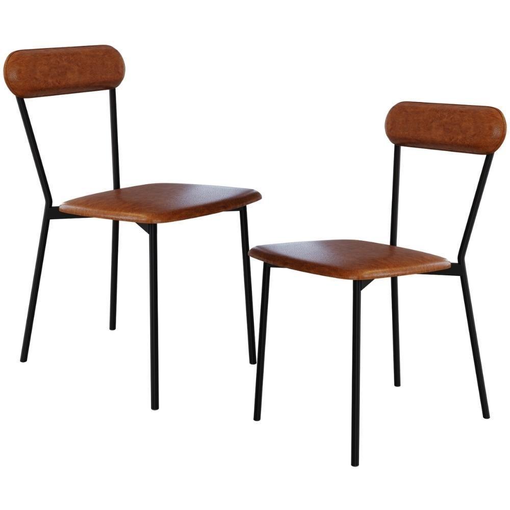 Kit 02 Cadeiras Estofada Para Sala De Jantar Liora Preto C01 Courino Caramelo - Lyam Decor - 1