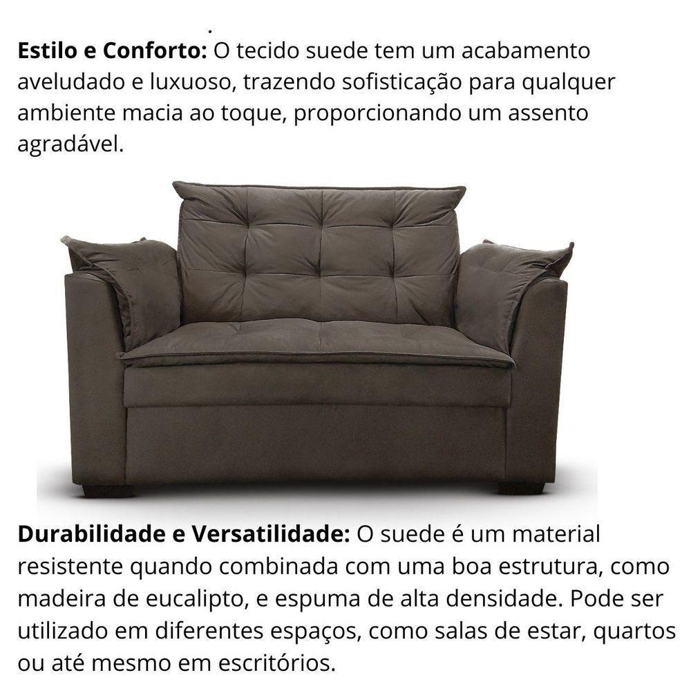 Sofá 2 Lugares Para Sala Moderno Confortável Elegance Suede marrom - 5