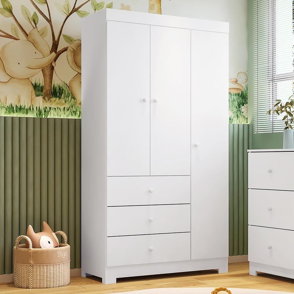 Guarda Roupa Infantil Duda 3 Portas E 3 Gavetas Branco - Phoenix Baby Branco - 4
