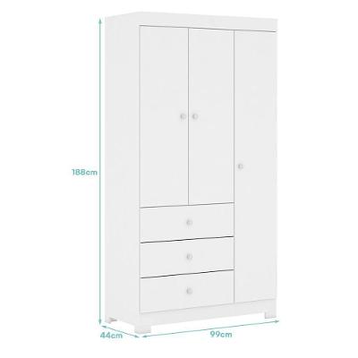 Guarda Roupa Infantil Duda 3 Portas 3 Gavetas Branco