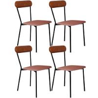 Kit 04 Cadeiras Estofada Para Sala De Jantar Liora Preto C01 Linho Rosê Courino Caramelo - Lyam Decor - 1