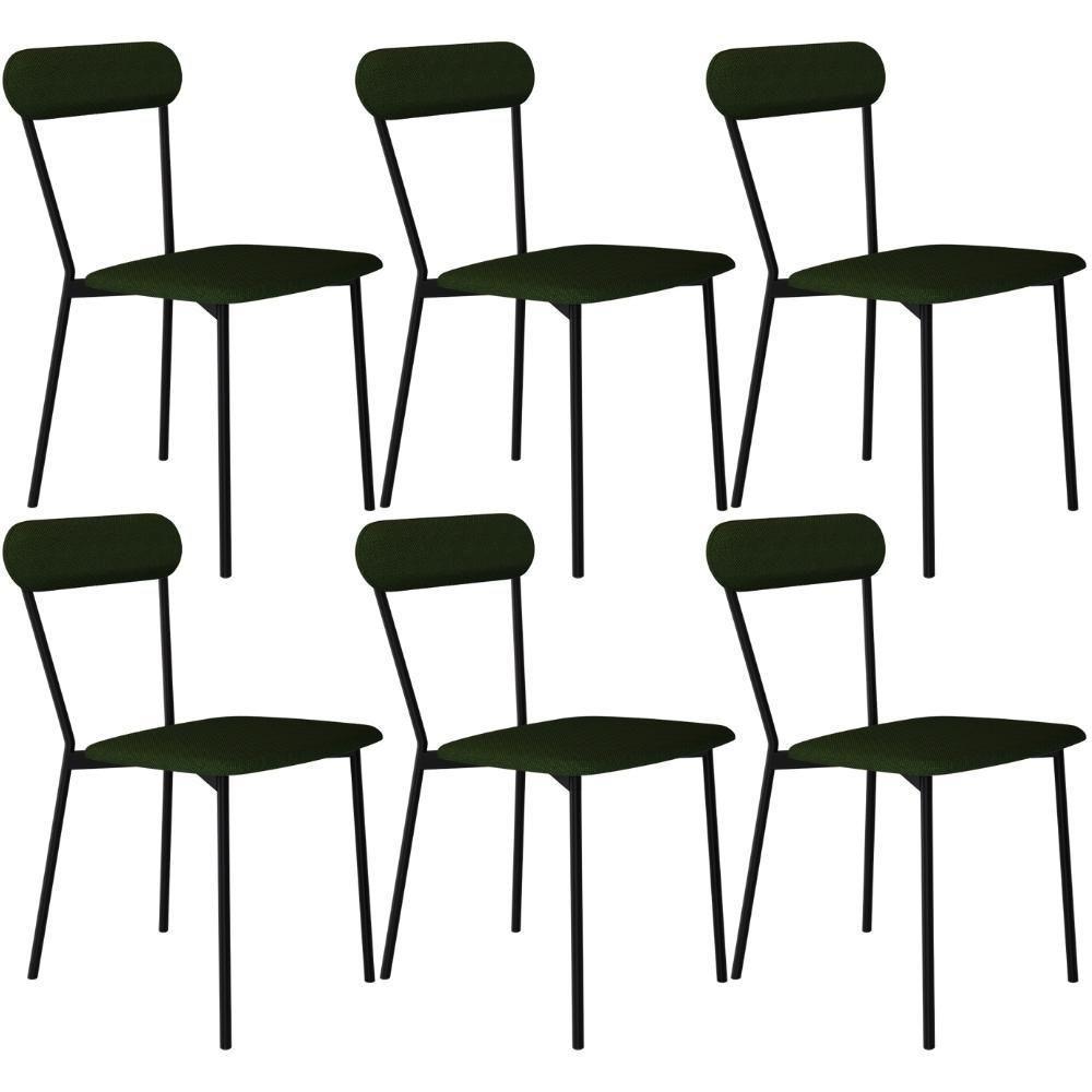 Kit 06 Cadeiras Estofada Para Sala De Jantar Liora Preto C01 Linho Verde Musgo - Lyam Decor - 1